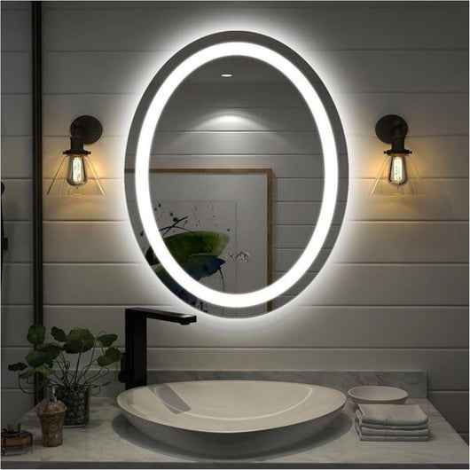 Specchio Bagno Led Ovale EGG 80x60 cm, Specchio Retroilluminato Bagno Striscia LED 4000K, Specchio da Parete LED Bordo Filo Lucido Moderno, Home Decor