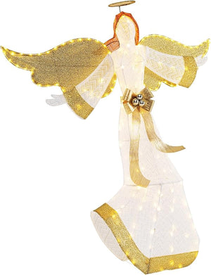 Angelo Natalizio Illuminato da Esterno 160 cm, Decorazione Natalizia con 180 Luci Bianche Calde, 4 Picchetti, per Giardino, Cortile e Prato