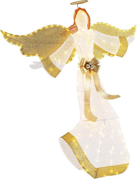 Angelo Natalizio Illuminato da Esterno 160 cm, Decorazione Natalizia con 180 Luci Bianche Calde, 4 Picchetti, per Giardino, Cortile e Prato