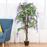 Albero glicine artificiale fiori 150cm Pianta decorativa in vaso da arredo interno viola-Piante artificiali