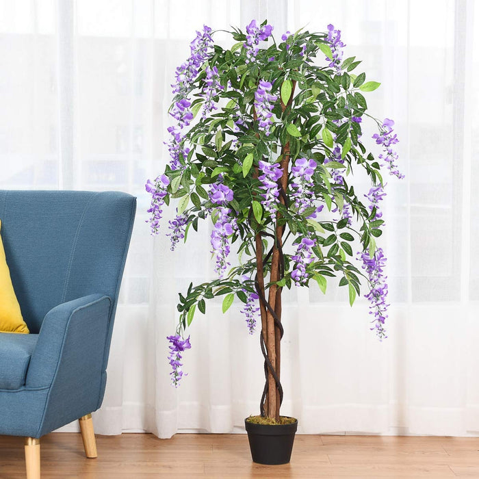 Albero glicine artificiale fiori 150cm Pianta decorativa in vaso da arredo interno viola-Piante artificiali