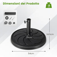 Base Ombrellone da Esterno 18 kg, Supporto Rotondo per Ombrellone 54 CM con Diametro Palo 38/48 MM, Base per Ombrellone Robusta da Giardino Terrazzo Esterno