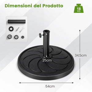 Base Ombrellone da Esterno 18 kg, Supporto Rotondo per Ombrellone 54 CM con Diametro Palo 38/48 MM, Base per Ombrellone Robusta da Giardino Terrazzo Esterno