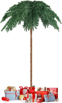 Albero di Natale da 180 cm, Albero di Natale con Luci e a Forma di Palma, con 250 Luci LED Bianco Caldo, 813 Rami, Struttura a Cerniera e Supporto, Ideale per Casa e Negozio