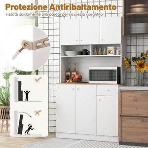 Armadio Dispensa da Cucina, Credenza da Cucina Alta con Ripiani Regolabili in 3 Posizioni, Illuminazione a LED e Presa Elettrica, per Sala da Pranzo, Soggiorno, Cucina, 100 x 40 x 181 cm