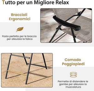 Set di 2 Sgabelli Pieghevoli da Bar per Giardino, Set di 2 Sedie Alte da Bar con Telaio in Metallo e Poggiapiedi, per Balcone, Giardino e Piscina, 56 x 76 x 112 cm (L x P x A)
