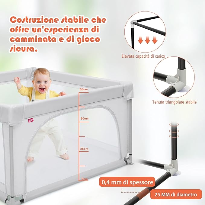 Box per Bambini, Centro Attivit¨¤ Portatile con Cancelli di Sicurezza, con Ventose Antiscivolo, Pareti a Rete Traspirante e 2 Anelli per Bambini, Cancello per Giocare con Palline (Grigio)