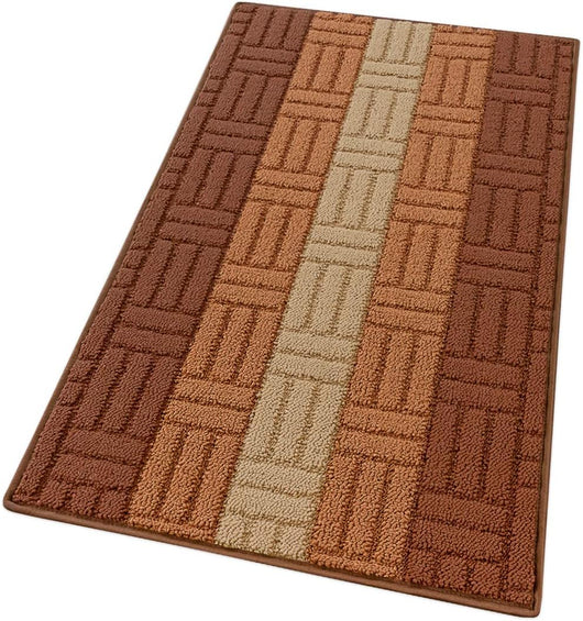 Tappeto Cucina Tessitura 3D Marrone Bordato Assorbente Antiscivolo 57x240 cm