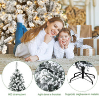 Albero di Natale Innevato 180/225 cm, Albero di Natale con 250/450 Luci a LED Bianco Caldo, 600/1010 Rami Folti e Base Metallica, Ideale per Casa, Ufficio e Negozio (180 CM)