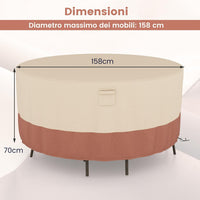 Copertura per Mobili da Giardino Rotonda da 158/183/213 CM, Copertura per Tavolo e Sedie da Esterno con Ventilazione, Fibbie e Coulisse, Impermeabile (S, Beige)