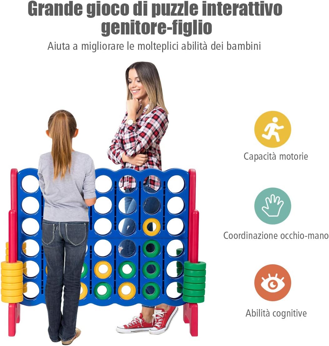Forza 4 Gigante Mega 4 in Linea Quattro Insieme, Gioco da Tavolo Gioco di Fila per Bambini, 120 x 42 x 104 cm (Rosso)
