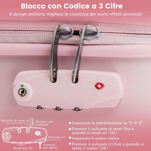 Valigia da Viaggio con Ruote Girevoli, Valigia Trolley con Manico Regolabile in Altezza, Guscio Rigido in PC, 38 x 22 x 57 cm (Rosa)