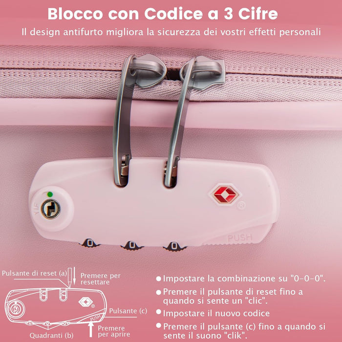 Valigia da Viaggio con Ruote Girevoli, Valigia Trolley con Manico Regolabile in Altezza, Guscio Rigido in PC, 38 x 22 x 57 cm (Rosa)