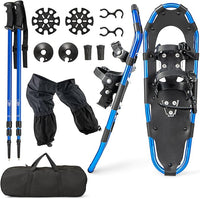 Set 4 in 1 Ciaspole da Neve 53/63/78 cm per Uomini, Donne e Ragazzi con Sistema di Fissaggio, Telaio in Alluminio, Bastoncini da Trekking, Ghette Gambe Impermeabile e Borsa