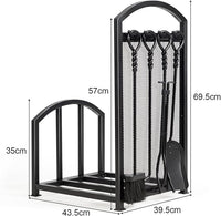 Porta Legna per Interni con 4 Attrezzi, Porta Legna per Camino di Metallo con Pala, Attizzatoio, Pinza, Scopa, Porta Legna da Ardere per Camino, Stufe e Braciere (43,5 x 39,5 x 69,5 cm)