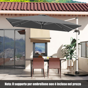 Ombrellone da Giardino 300 cm, Ombrellone Quadrato da Esterno con Rotazione a 360°, Inclinazione Regolabile, Base a Croce, 8 Stecche (Grigio, 300 x 300 x 261 cm)