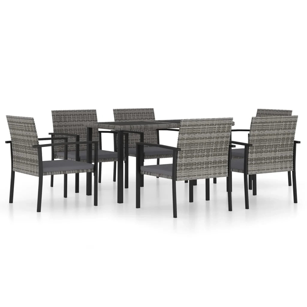 Set da pranzo da giardino per esterni da 7 pezzi in resina di vimini grigia 02_0014049