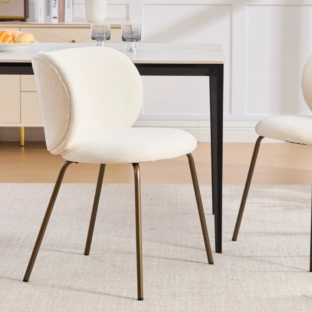Sedia da pranzo in chenille moderna - Zephmum- Schienale curvo gambe in bronzo color crema
