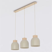 Lampada a sospensione Vigo in acciaio beige opaco e legno