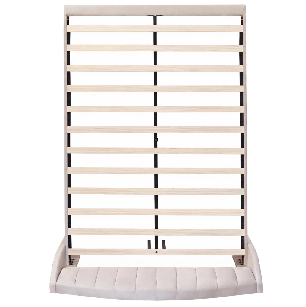 Letto imbottito 140x190 in velluto beige con rete a doghe e testiera