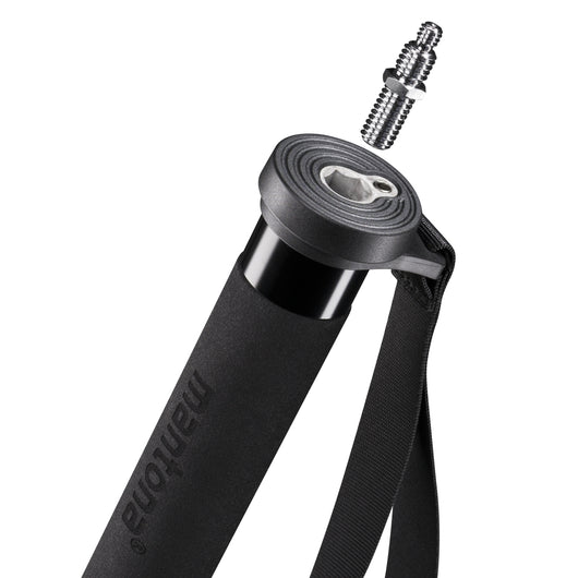 mantona Pro One monopiede in fibra di carbonio ultraleggera I altezza regolabile da 39cm a 144cm I pratico rivestimento in schiuma e cinghia da polso I con accessori I colore: nero