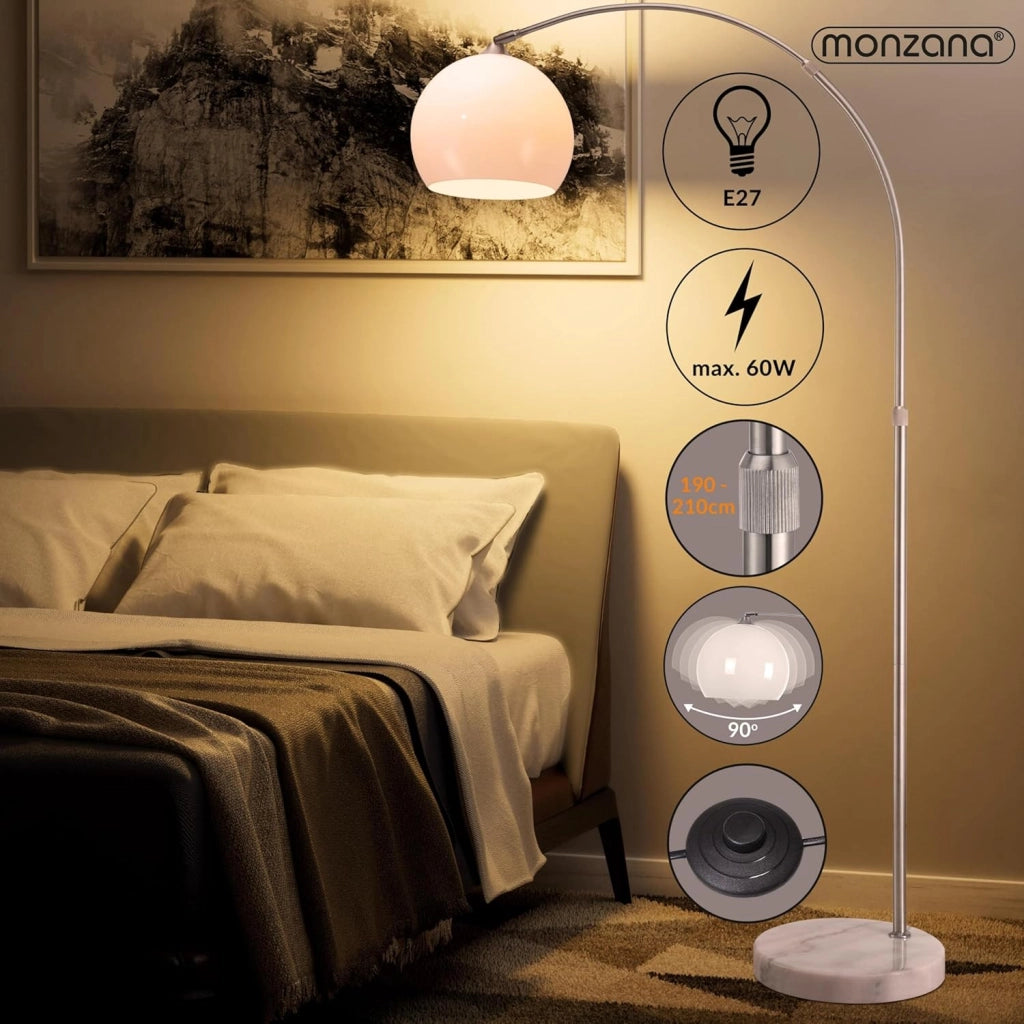 Lampada da Terra Altezza Regolabile 190-210 Base Marmo Acciaio Inox Piantana ad Arco Orientabile Salotto Soggiorno