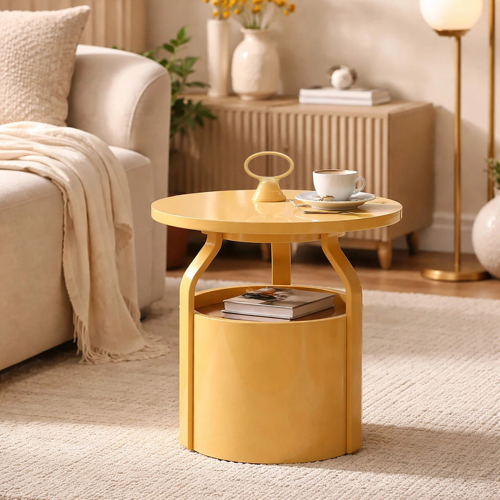 Inle, Tavolino da Salotto Forma Rotondo, 46x54x46h cm Bianco Crema