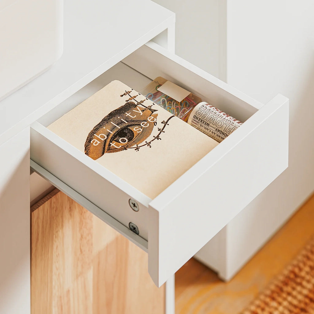 SoBuy Carrello da ufficio Carrello Portaoggetti con Cassetto Tavolino stampante Bianco-Naturale 65x25x58cm ASK04-WN