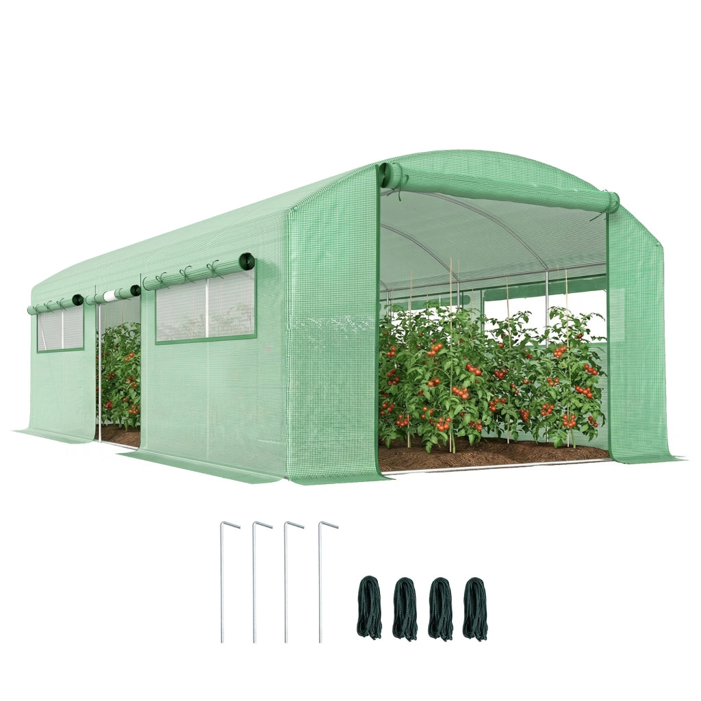 Serra da giardino tunnel con 3 porte avvolgibili e 6 finestrelle ¨C zephmum ¨C verde, acciaio zincato e PE, 6x3x2 m