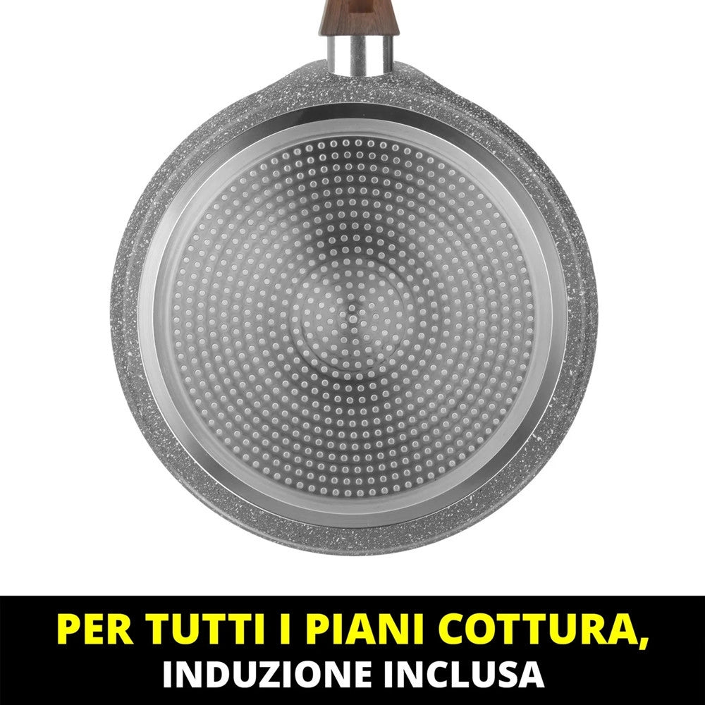 Trade Shop - Padella Piastra Crepiera Antiaderente ø32cm Uovo Fritto Per Induzione Manico Legno 043204m -