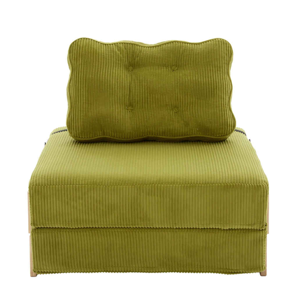 Poltrona letto pieghevole convertibile in corda verde oliva; 90x86x84 cm; gambe in legno
