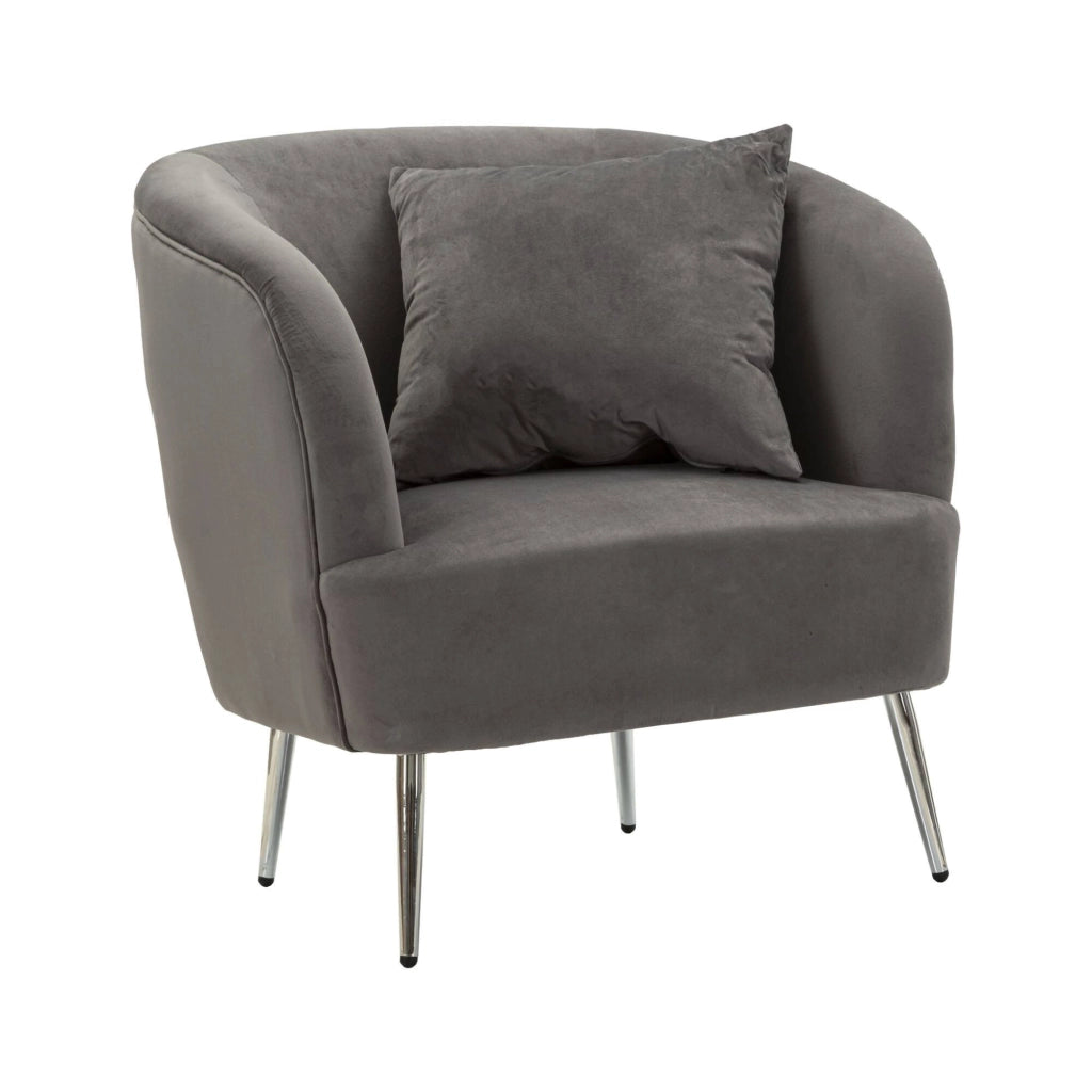 Poltrona Landi, Seduta imbottita, Divano singolo da salotto, Sedia con braccioli, 73x66 h78 cm, Grigio e Argento