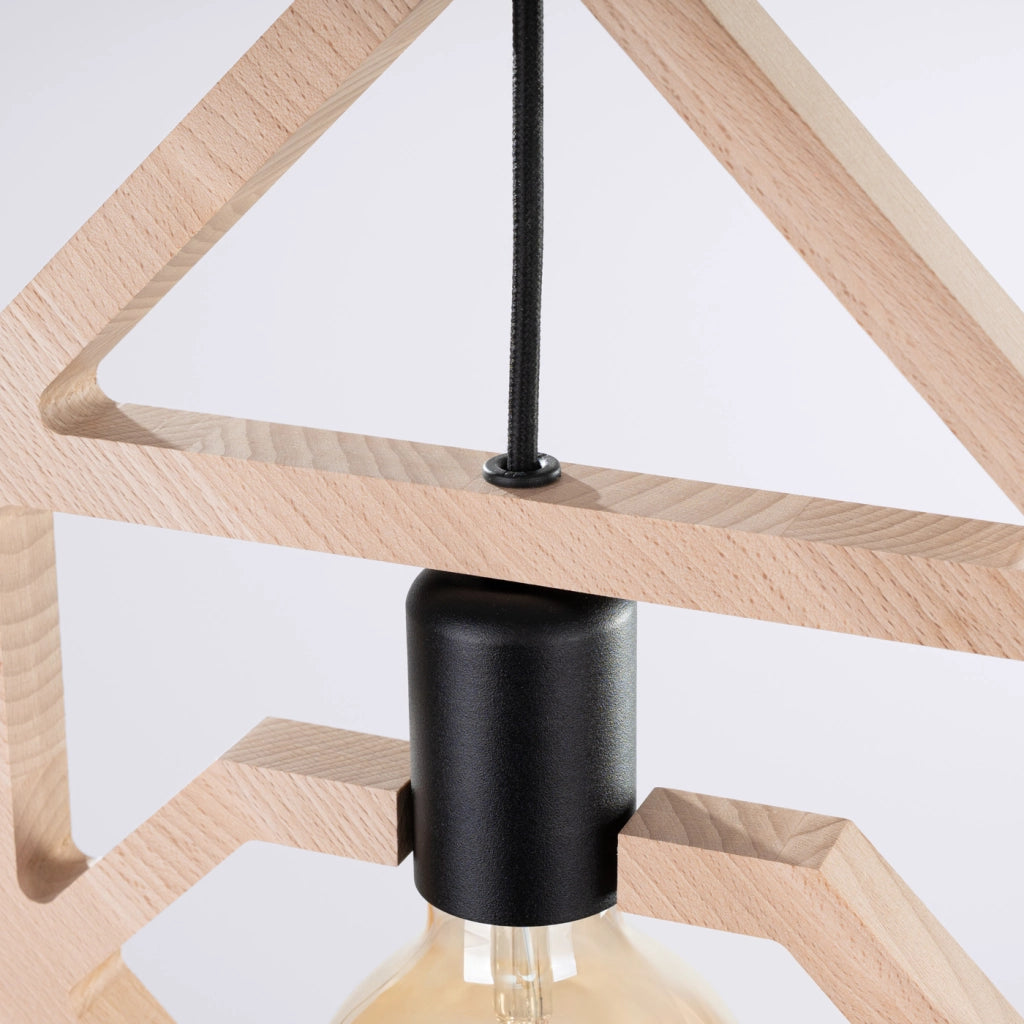 Lampada da terra geometrica in legno CARO E27 15W Legno naturale Nero