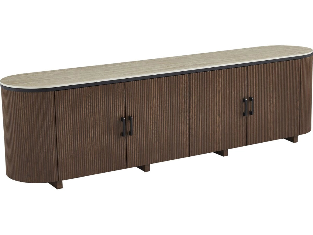 Porta tv ovale in legno e ceramica "Portofino" - 200 x 40 x 55 cm - Marrone