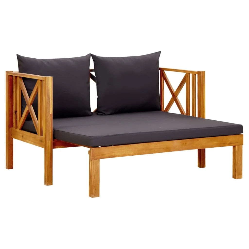 Panca da giardino mobili da giardino per esterni terrazza 2 posti e cuscini 122 x 66 x 68,5 cm legno massello di acacia 02_0011293