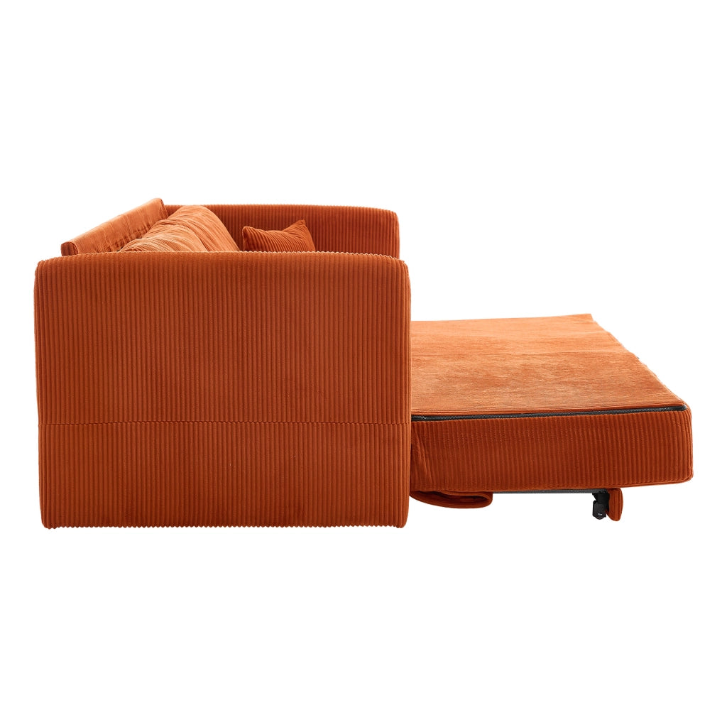 Divano letto multifunzionale in velluto a coste con seduta imbottita e struttura in metallo arancione 182 × 88 × 84 cm