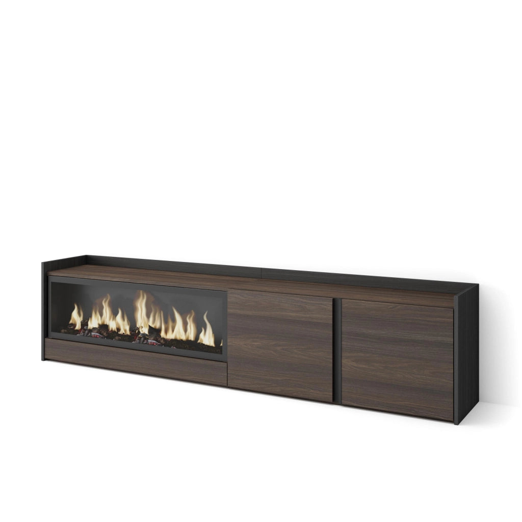 Mobile TV Soggiorno, 212x50x35 cm, Per TV fino a 80", Camino elettrico XXL, Rovere scuro e Nero