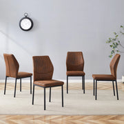 Set 4 Sedie da Pranzo ¨C MINIMAL ¨C Tessuto Tecnico Marrone, Gambe in Metallo Nero, Stile Moderno