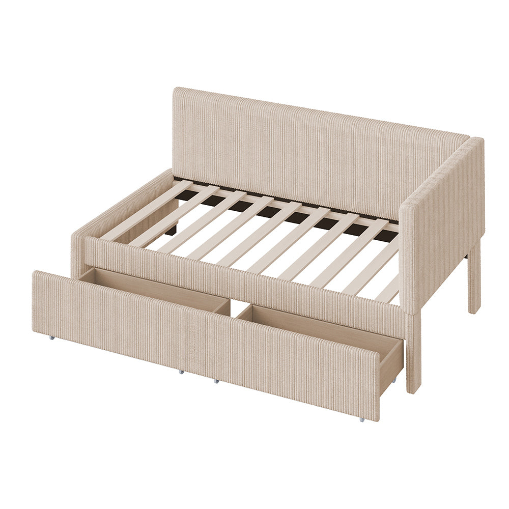 Letto a panca con 2 grandi cassetti - Xylo - 90x200 cm - Beige - Con rete a doghe