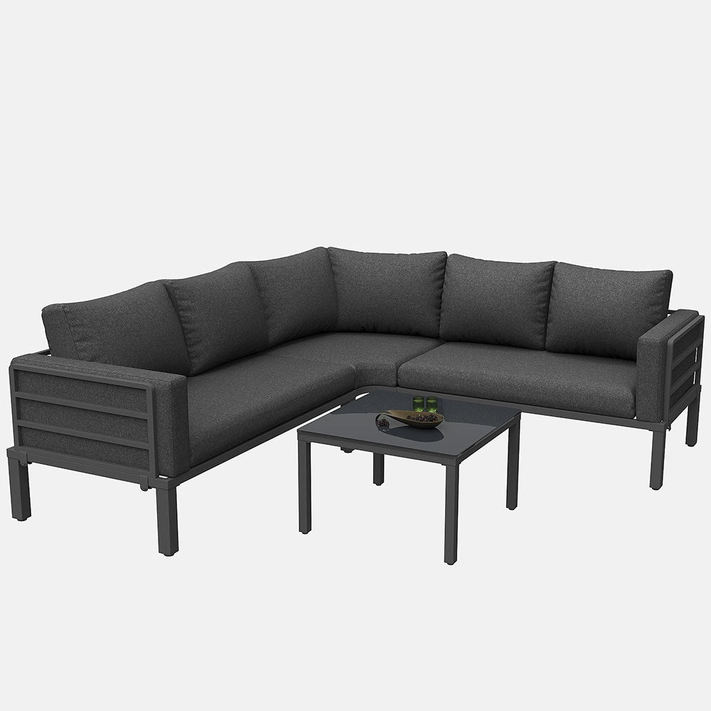 Set giardino - Xylo - 4/5 posti con tavolo vetro temperato grigio