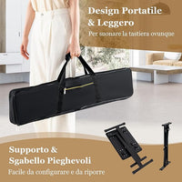 Tastiera Musicale 61 Tasti, Set Pianoforte Elettronico Portatile con Sgabello, Pianoforte Digitale Portatile con Supporto, Pedale Sustain, MIDI, USB e Funzione di APP Bluetooth