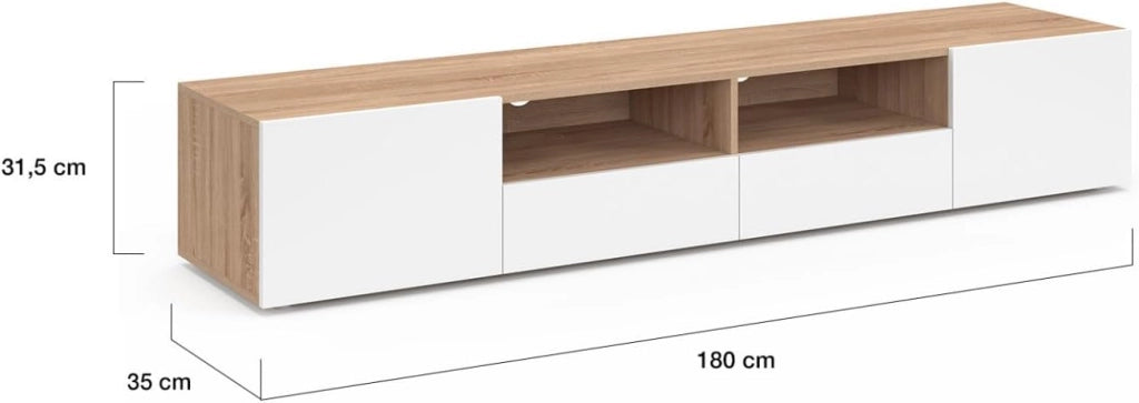 Porta TV 180 cm ELI in faggio con ante bianche