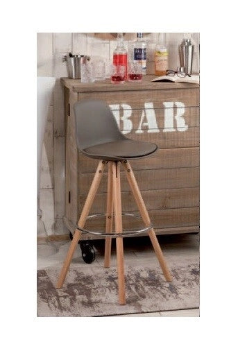 Sgabello da bar folk caffe' in tessuto e piedi in legno 39 x 41,5 x 95 cm