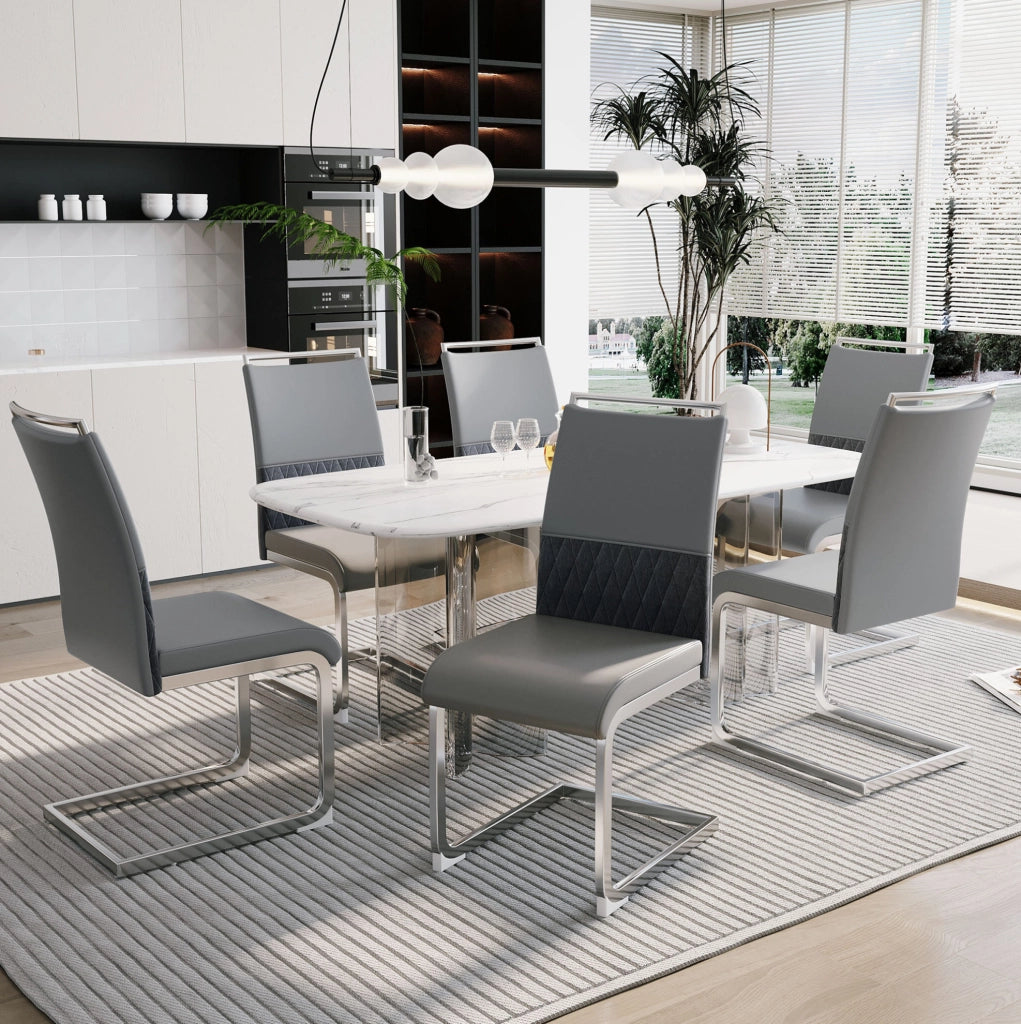 Sedia da pranzo ergonomica grigia con schienale imbottito e struttura in metallo resistente