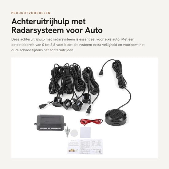 Sistema di parcheggio radar - Assistenza all'uscita - Sensori di parcheggio - Senza fili - Chipset avanzato - Immergibile - Facile da installare - Sensore di parcheggio

Oggetti tecnici: 
- Chipset avanzato
- Immergibile
- Senza fili