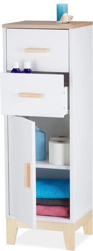 Cassettiera da bagno 2 ante con porta - 975 x 32 x 28 cm - cassettiera per asciugamani sottile - cassettiera da bagno alta in bianco