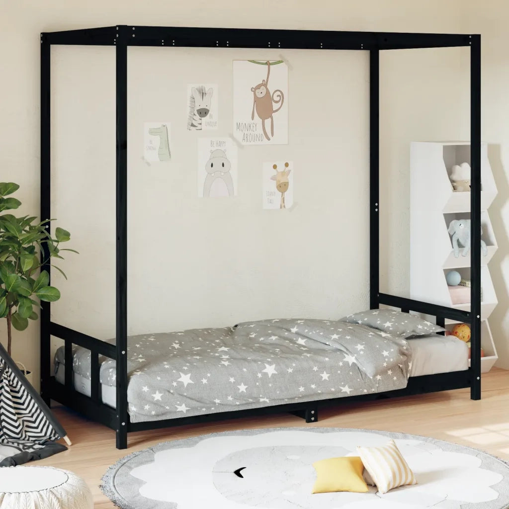 Giroletto per Bambini-Struttura Letto Bambini Nero 90x200 cm in Legno Massello di Pino 615055