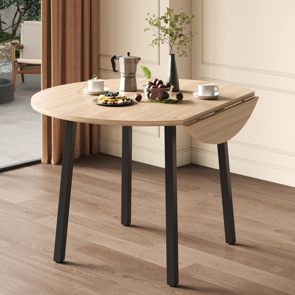 Tavolo da pranzo pieghevole per 2-4 persone con piano rotondo, in MDF, colore rovere, per cucina e soggiorno