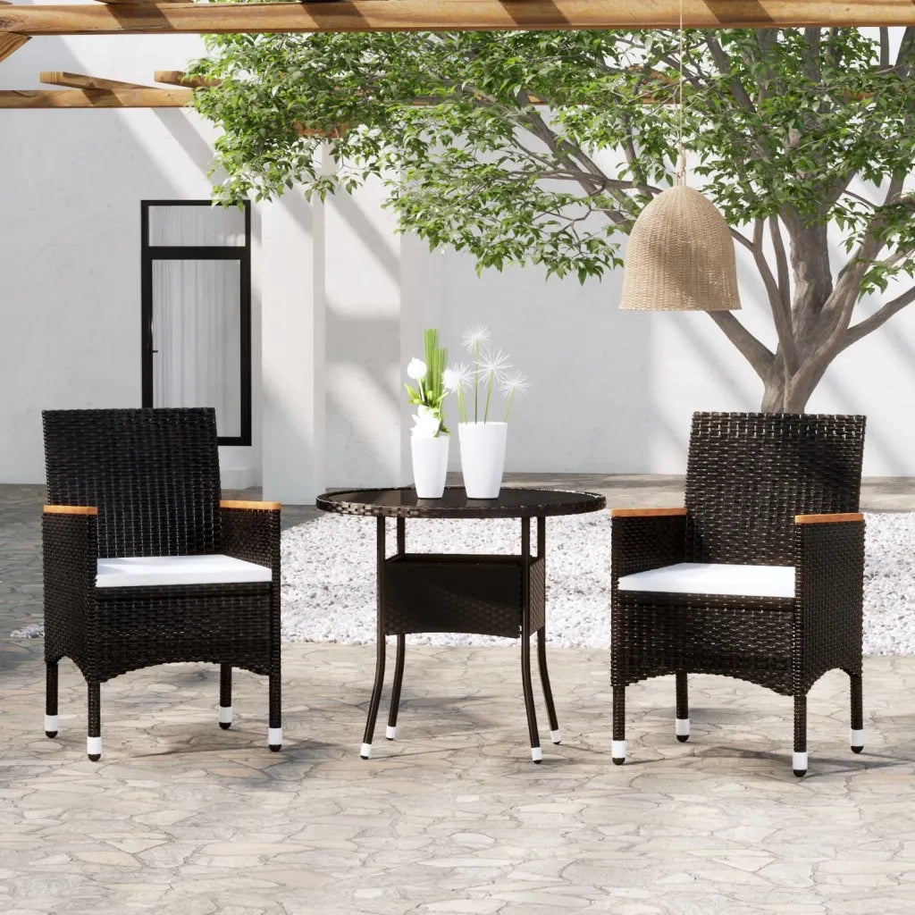 Set da Pranzo per Giardino 3 pz | Set Salotto da Giardino in Polyrattan Nero