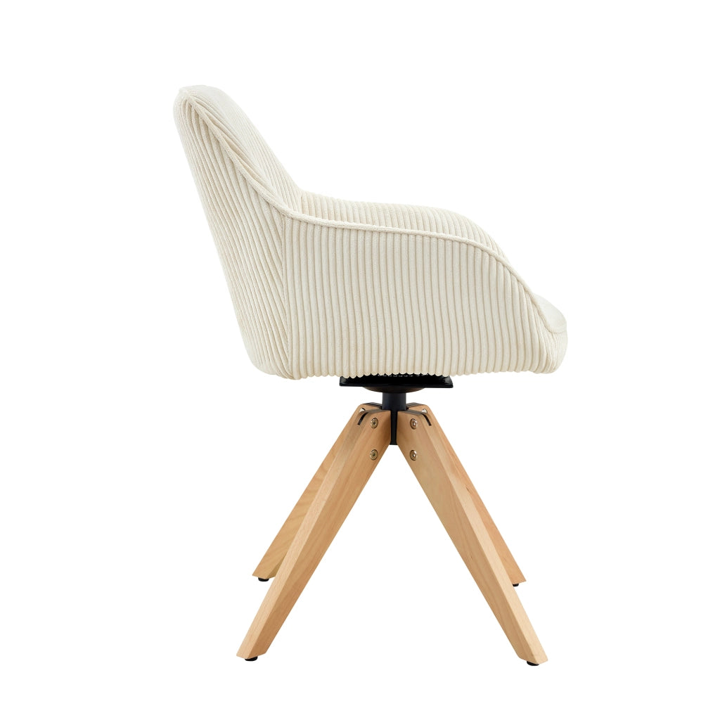 Sedia da Pranzo Set da 2 Girevole a 360° con Braccioli, in Velluto e Legno Massello, Bianco Panna